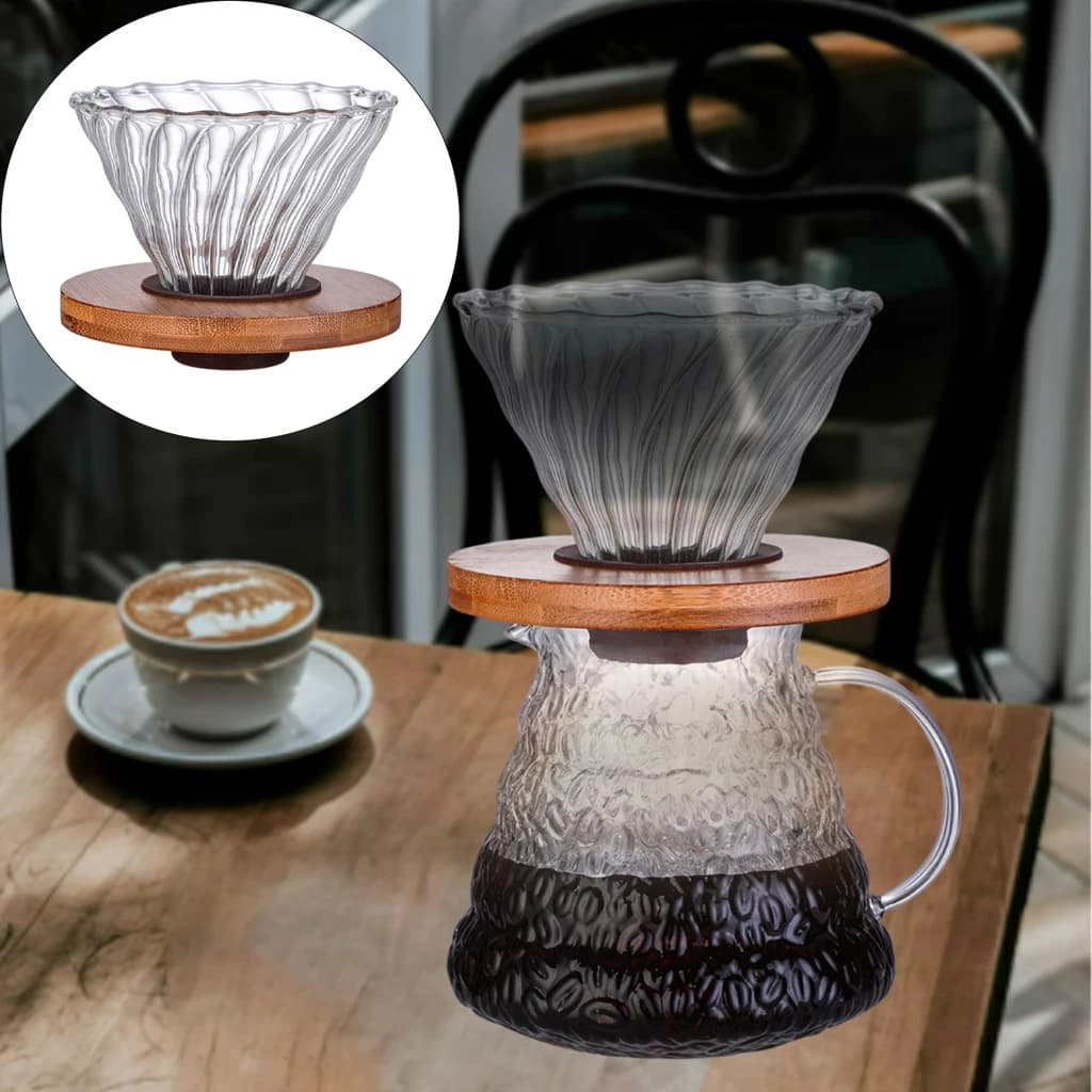 Reusable Glass Coffee Filter Cup Homemade Cone Coffee Leaky Maker with Wooden Pallet for coffee Brewer