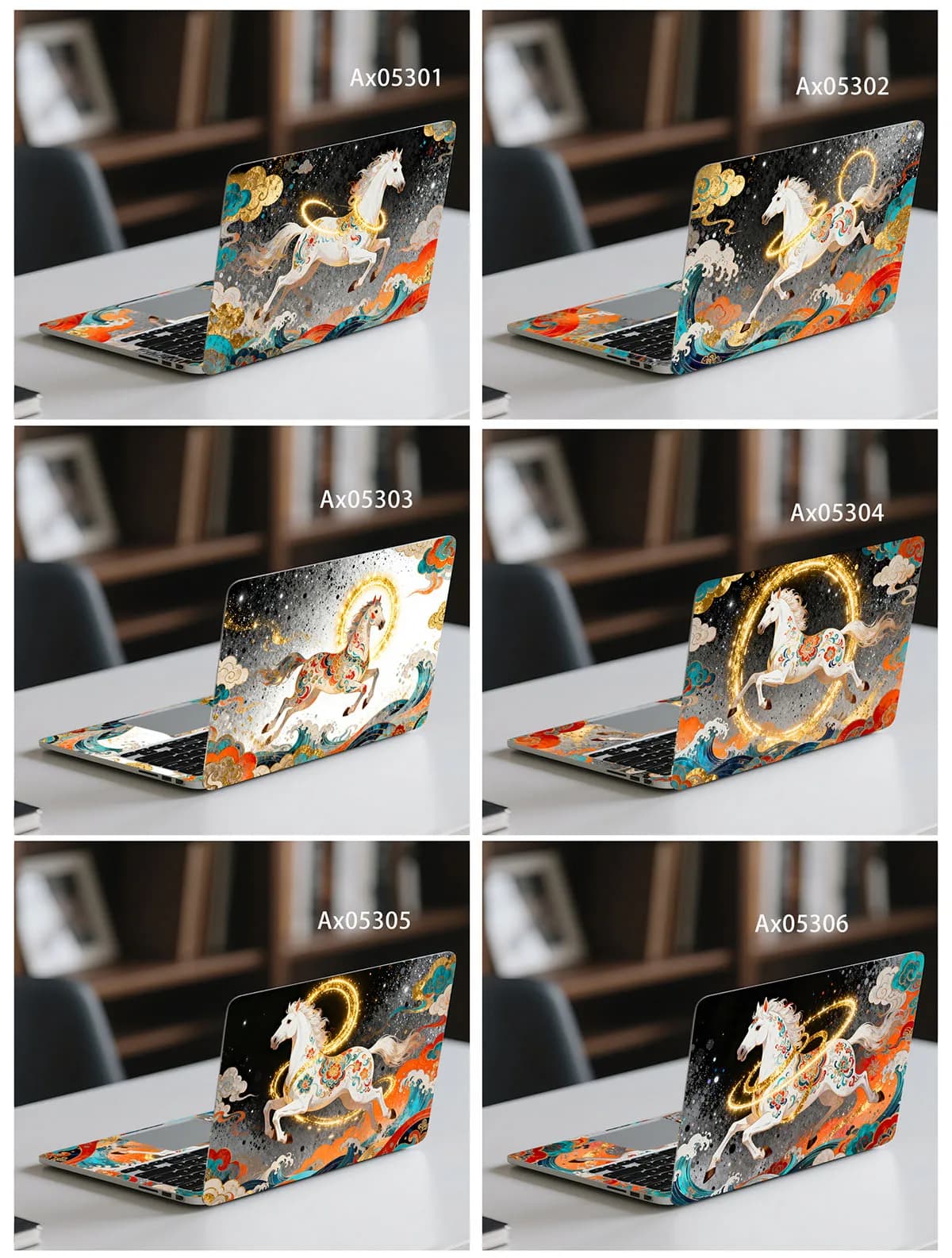 Myth Golden Glowing White Steed Horse Cloud Wave Anti Scratch Protective Laptop Skin Sticker Universal Laptop Aesthetics Decor