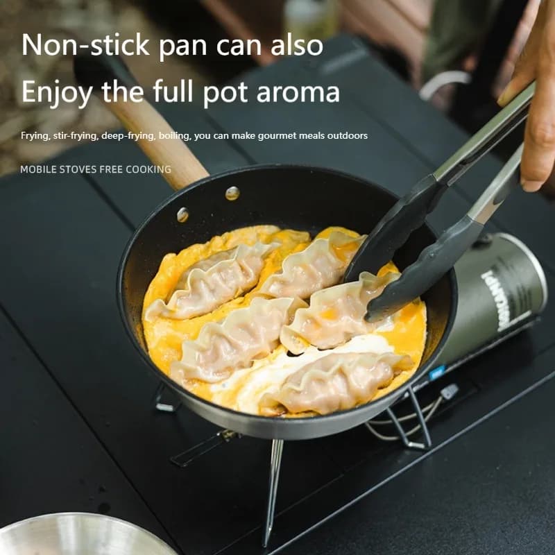 Padella Portatile da Esterno con Manico in Legno Staccabile - Piccola Pentola Antiaderente in Acciaio Inox per Campeggio e Molteplici Scenari