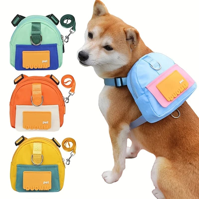 Set guinzaglio per zaino per animali domestici dei cartoni animati: guinzaglio per cani staccabile e marsupio per gatti, accessori da viaggio per esterni in poliestere per piccoli animali domestici