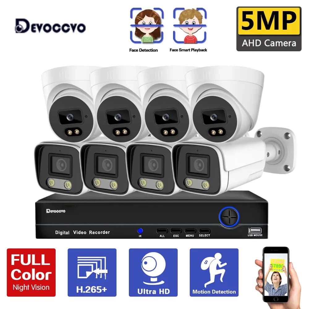 5MP Color Night Vision CCTV AHD DVR Camera Kit 8CH Waterproof Outdoor Security Surveillance Camera System Set 8 Channel XMEYE
