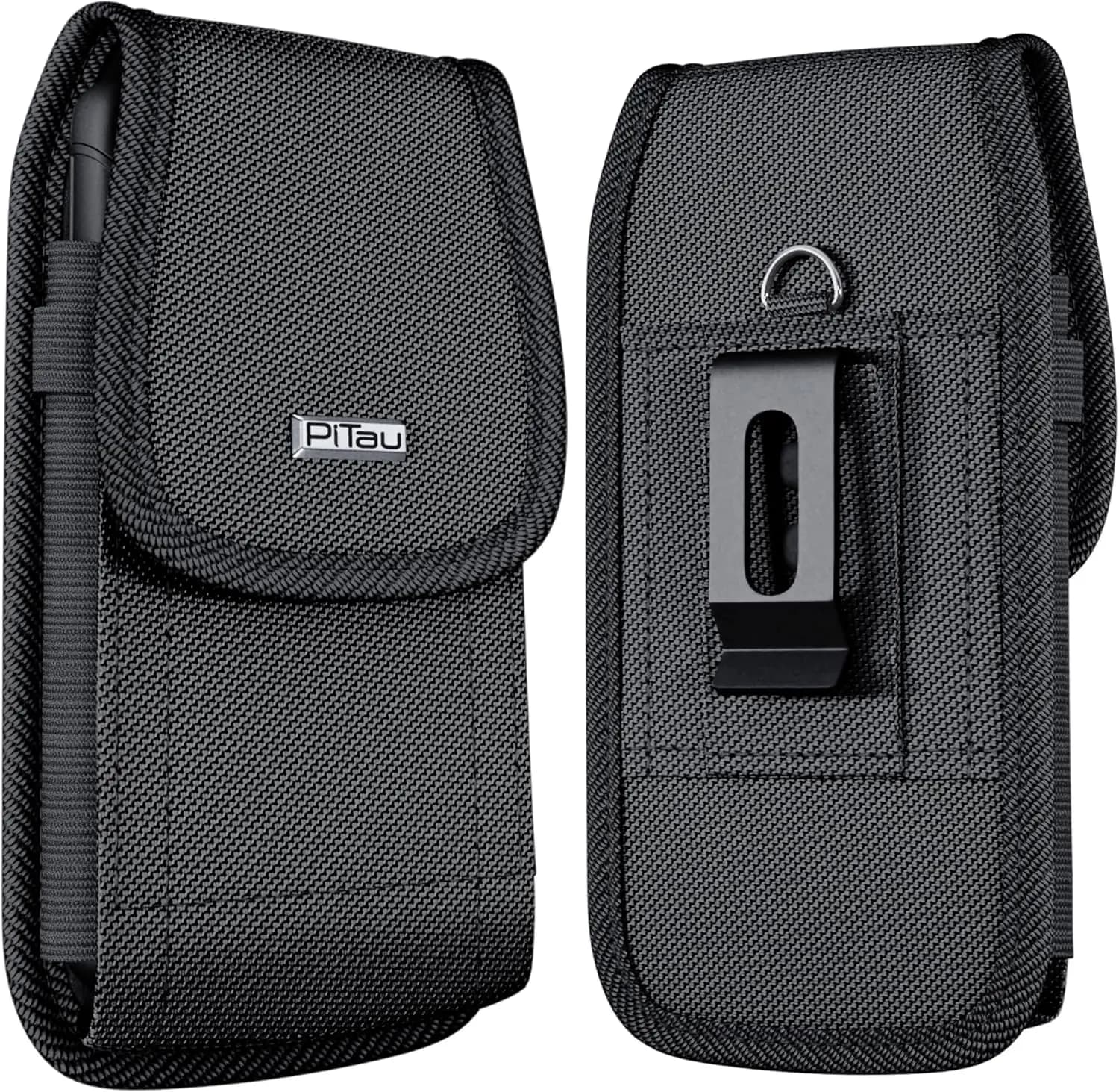 Large nylon bag for iPhone Plus/Pro Max and Samsung Galaxy Plus models, with belt clip and pen holder, black