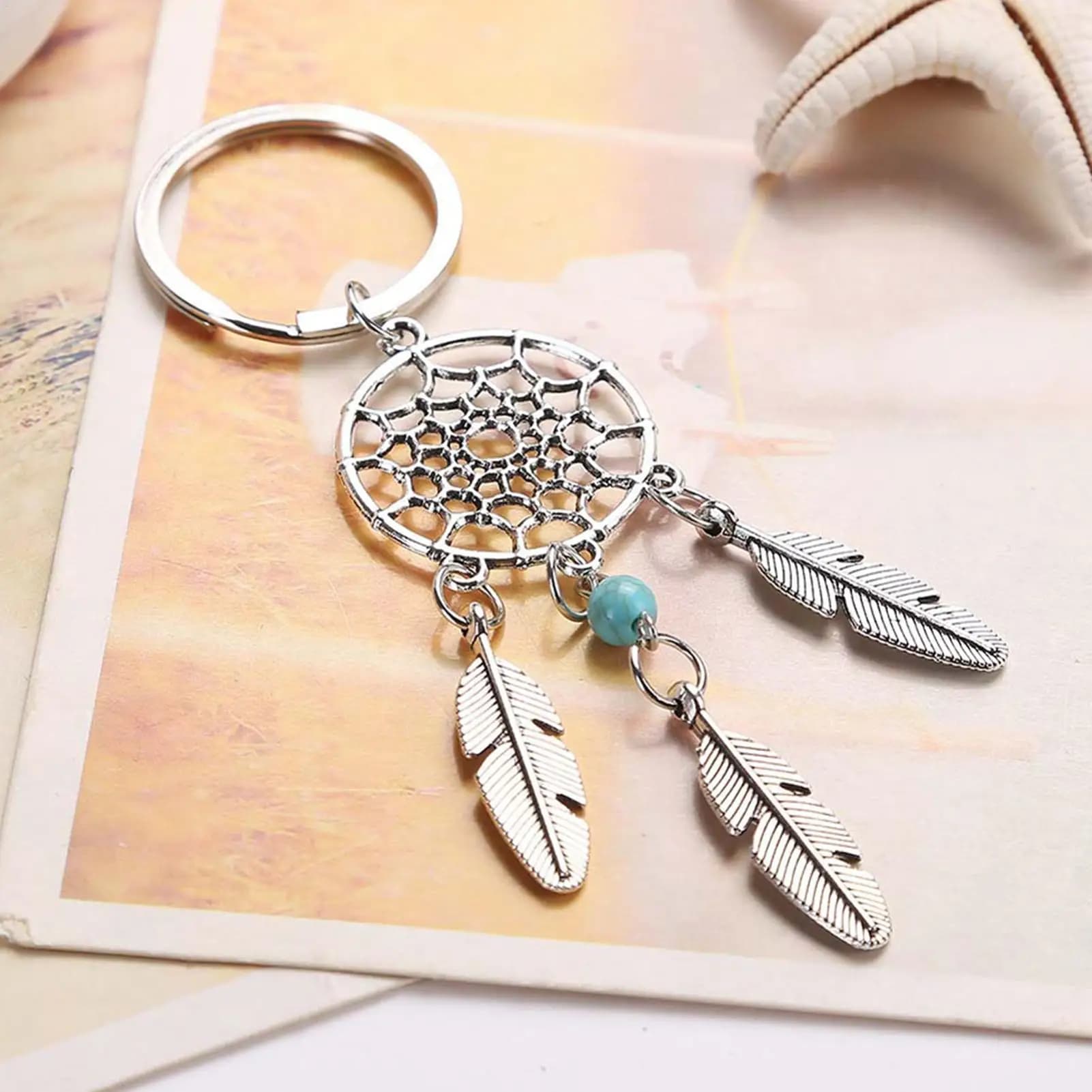 Pink Black Beads Dreamcatcher Feathers Wind Dream Catcher Key Chain Women Vintage Bohemian Indian Style Keychain