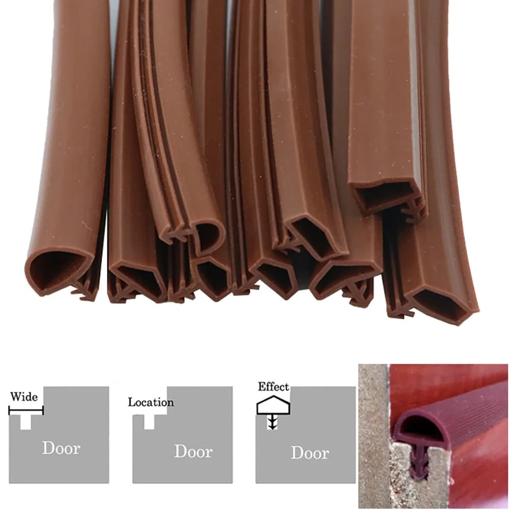 1M Card-Slot Sealing Strip for Wooden Doors Insert Slot Weatherstrip Soundproof Windproof Door Window Anti-Collision Rubber Bar