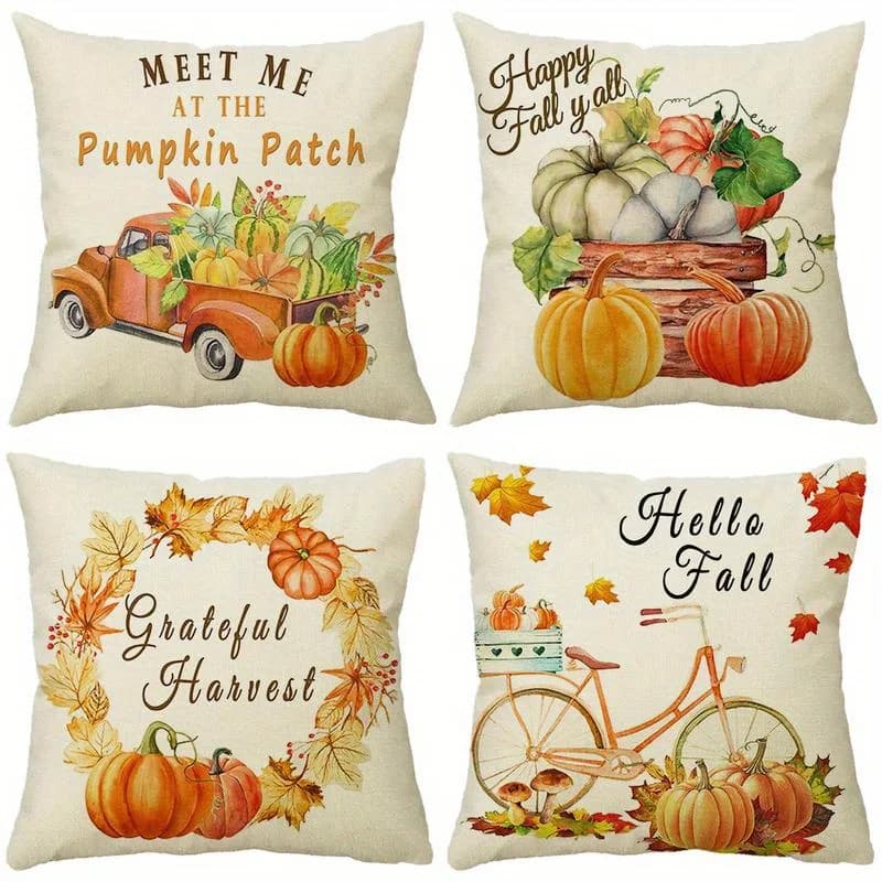 Home Decor Meet Me at Pumpkin Patch and Fall Themes Pattern Cushion Cover Suitable for Sofa Bedroom Car Pillow Cover