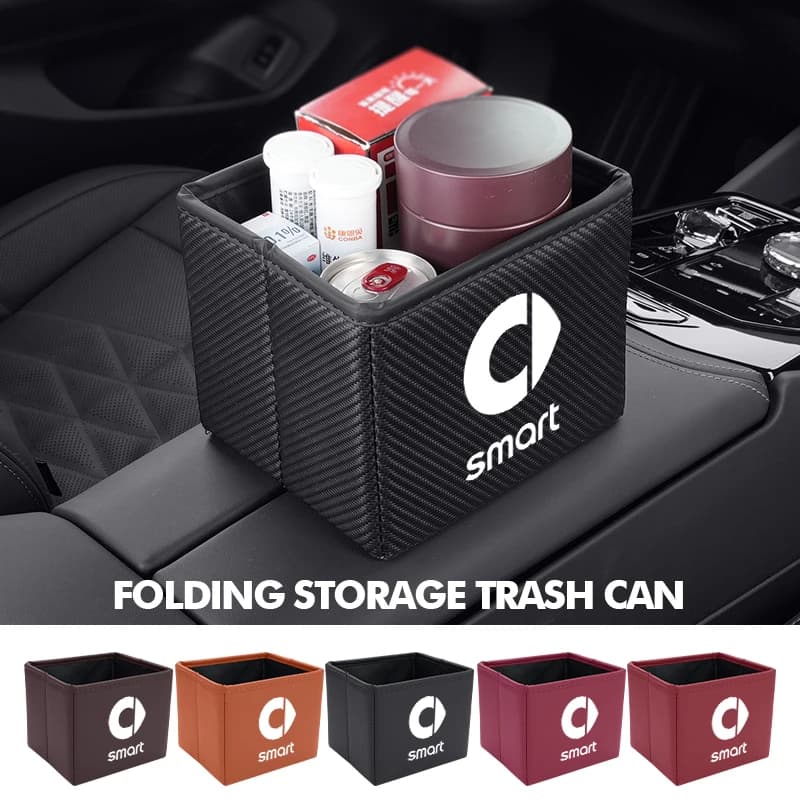 For Smart Carbon Fiber Car Folding Storage Trash Can Portable Interior Accessory EQ Cabrio Crossblade ROADSTER City-Coupe 452