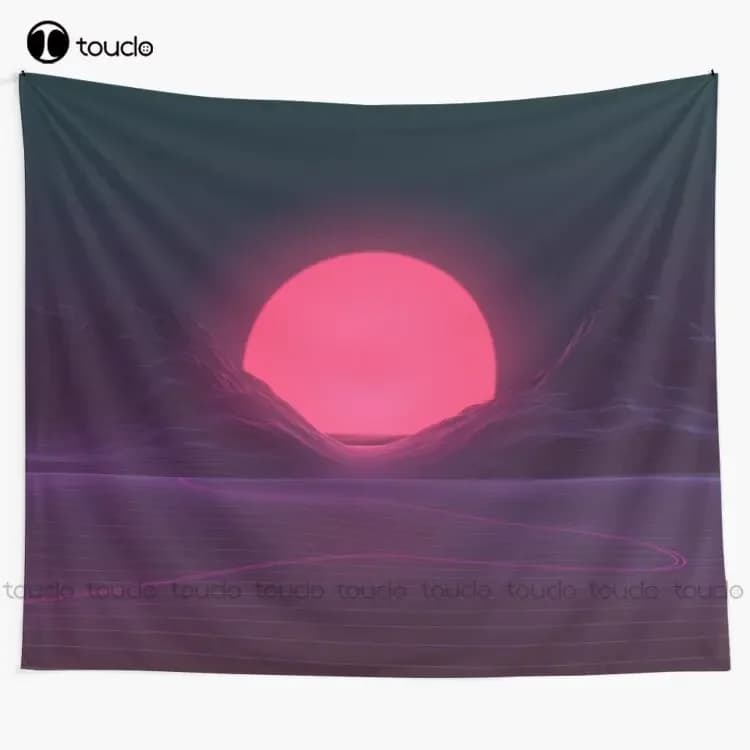 Neon Sunset Synthwave Vaporwave Retrowave Outrun Neon 80S Tapestry College Tapestry Custom Decoration Wall Hanging Wall Covering
