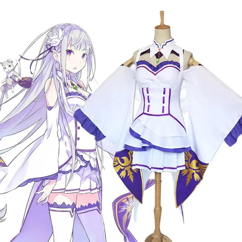 ABC123Anime Re Life in A Different World From Zero Cosplay Emilia Costume Abiti da donna Completo di Halloween con x;3,f'6,h.7;j