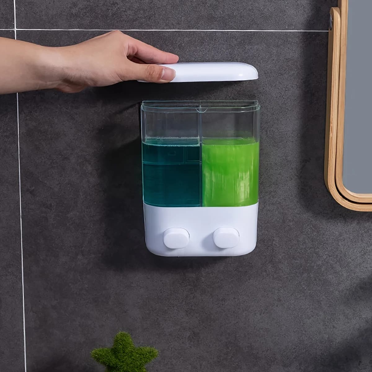 Dispenser di sapone manuale a parete 1pc-, dispenser di sapone da bagno per shampoo e contenitore per lozione da bagno