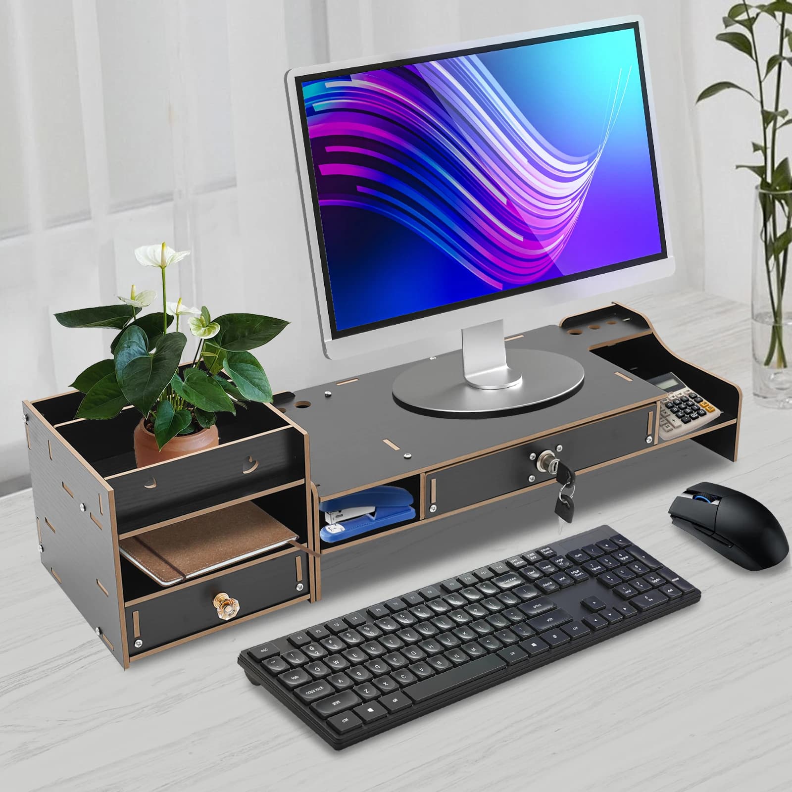 Supporto per Monitor da Scrivania, Rialzo per Monitor con Design Ergonomico, Organizzatore per Ufficio, Ripiano Salvaspazio per Laptop