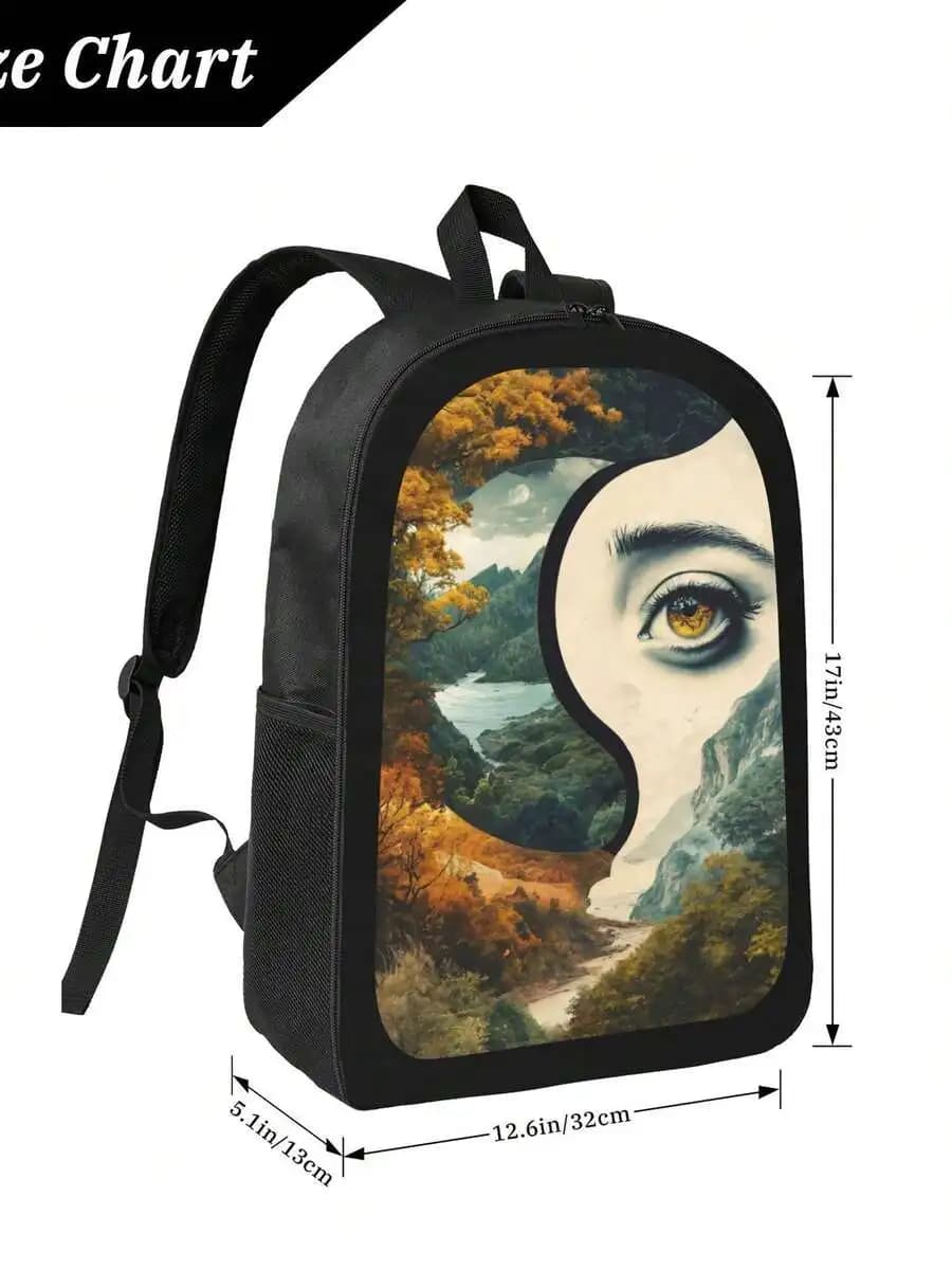 Black Artistic Landscape Portrait Print Backpack Durable Lightweight Ergonomic For School College