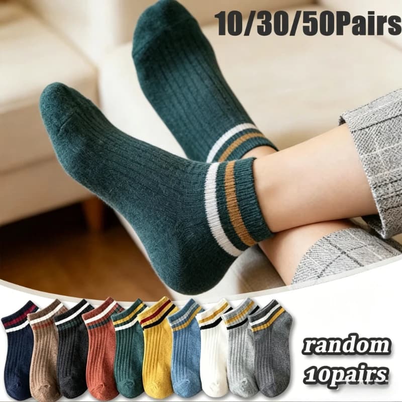 10/30/50 Paia di Calzini Estivi da Donna in Cotone, Stile Harajuku, Tinta Unita, Calzini Corti alla Caviglia a Doppia Cucitura, Invisibili