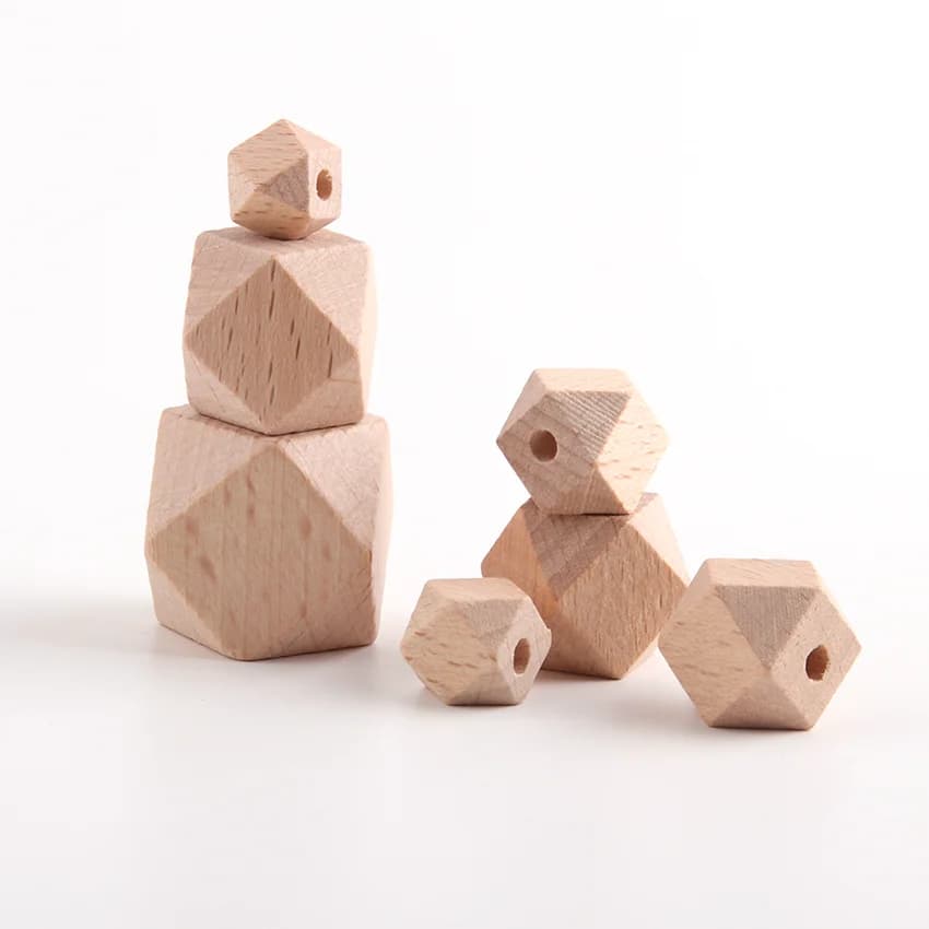 10-30mm Perline di legno di faggio geometrico naturale Esagonale Massaggiagengive Masticabile Distanziatore per catena ciuccio per bambini Artigianato fai da te Accessori per gioielli