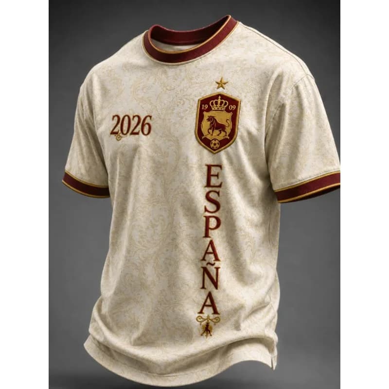 2026 Spanish Fans Football T-shirt Retro Street Men's Short-Sleeved 3D Printed Breathable Quick-Drying Shirt Harajuku Streetwear