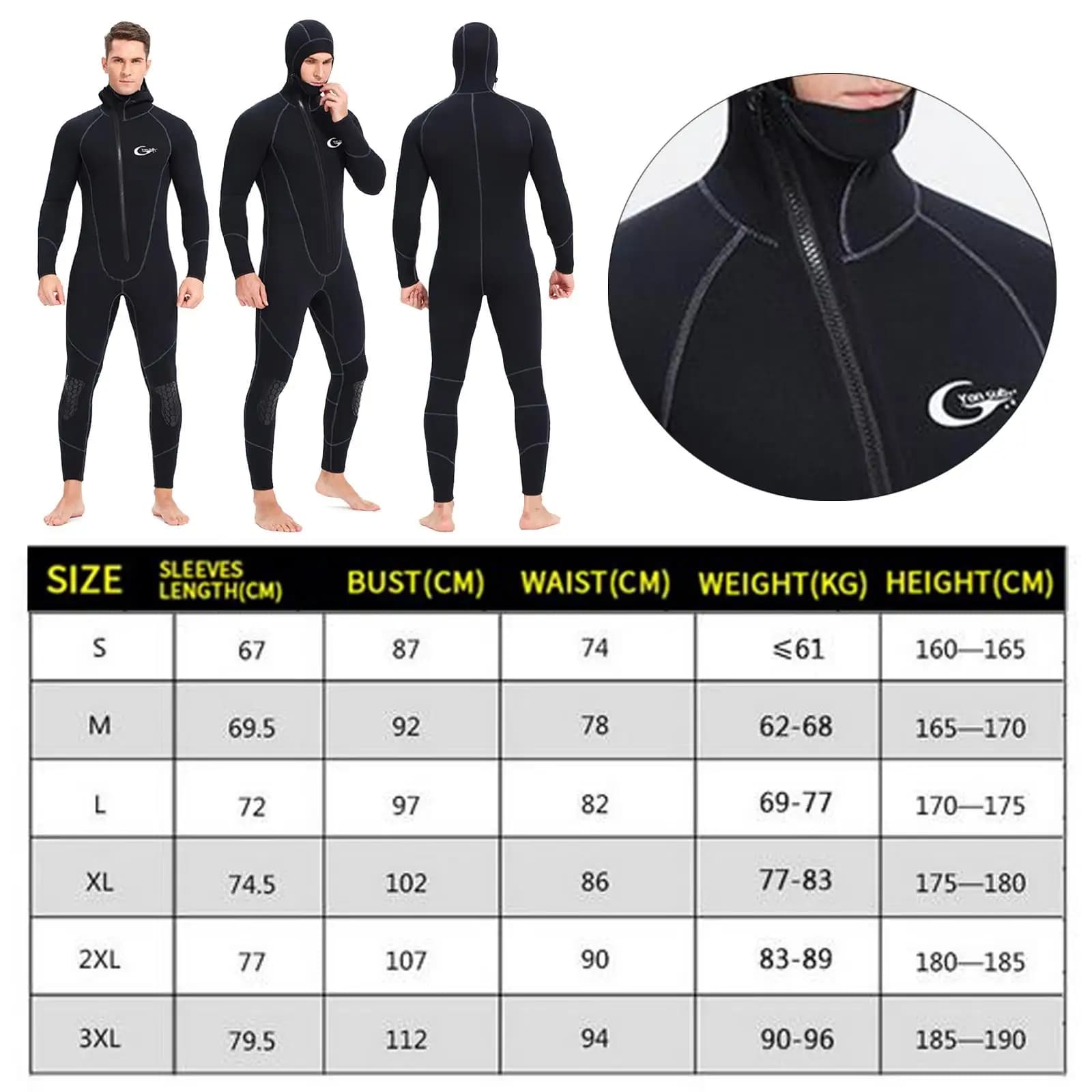 Muta Subacquea Intera Termica Unisex con Cappuccio in Neoprene da 7mm per Sport Acquatici, Nuoto e Pesca Subacquea