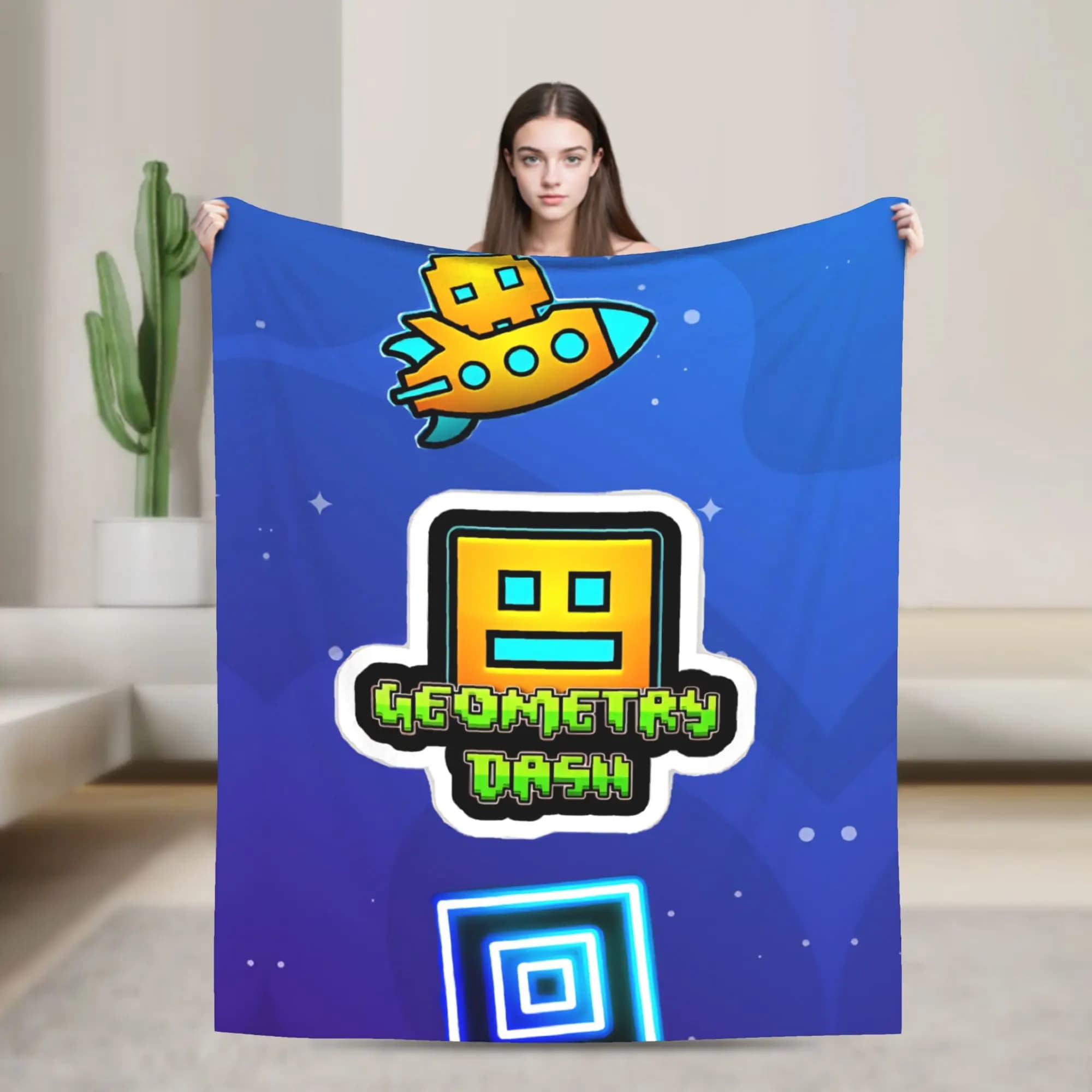 Coperta in peluche Games Geometry Dash, coperta decorativa per viaggi in aereo, coperta ultra morbida e calda