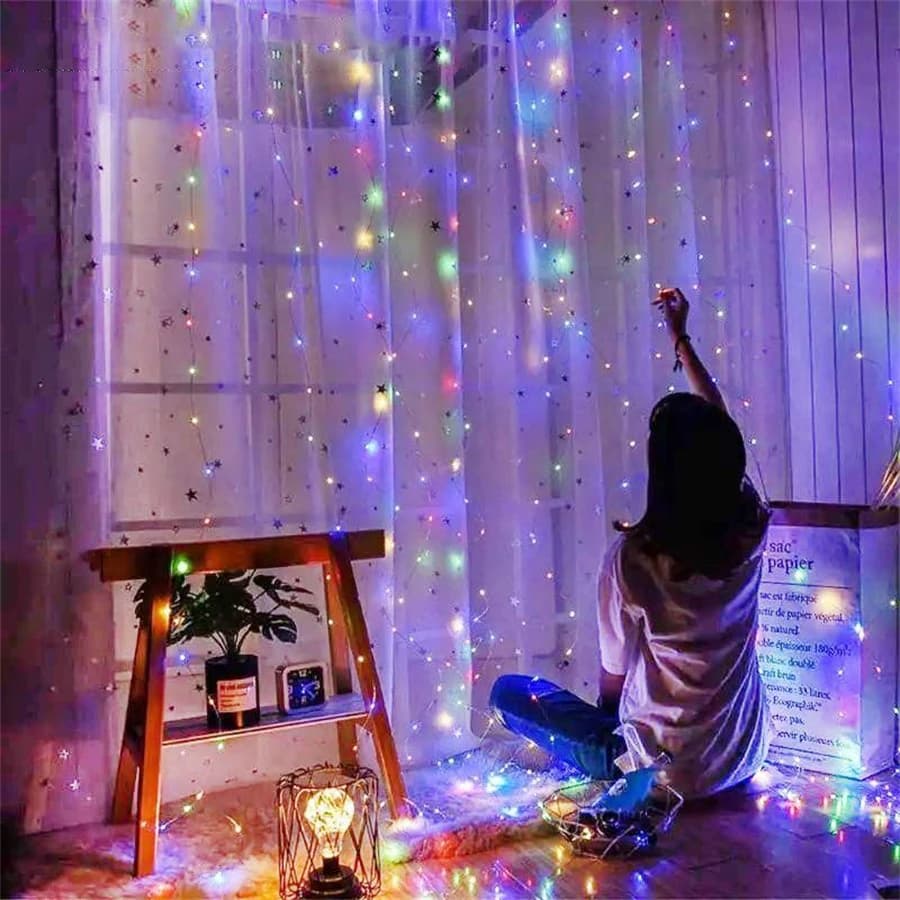 Luci a LED a tendina per decorazioni natalizie, Capodanno, feste, matrimoni, compleanni, camera da letto, casa, alimentate a batteria