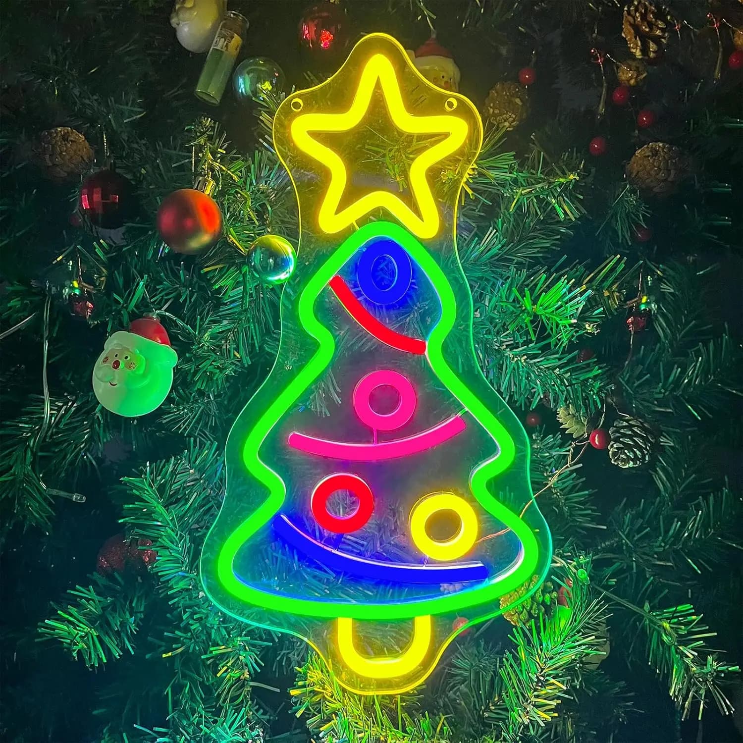 Insegna al neon per albero di Natale Luce al neon a LED dimmerabile USB per camera da letto Uomo Cave Bar Decorazione festa di nozze Luce per finestra regalo