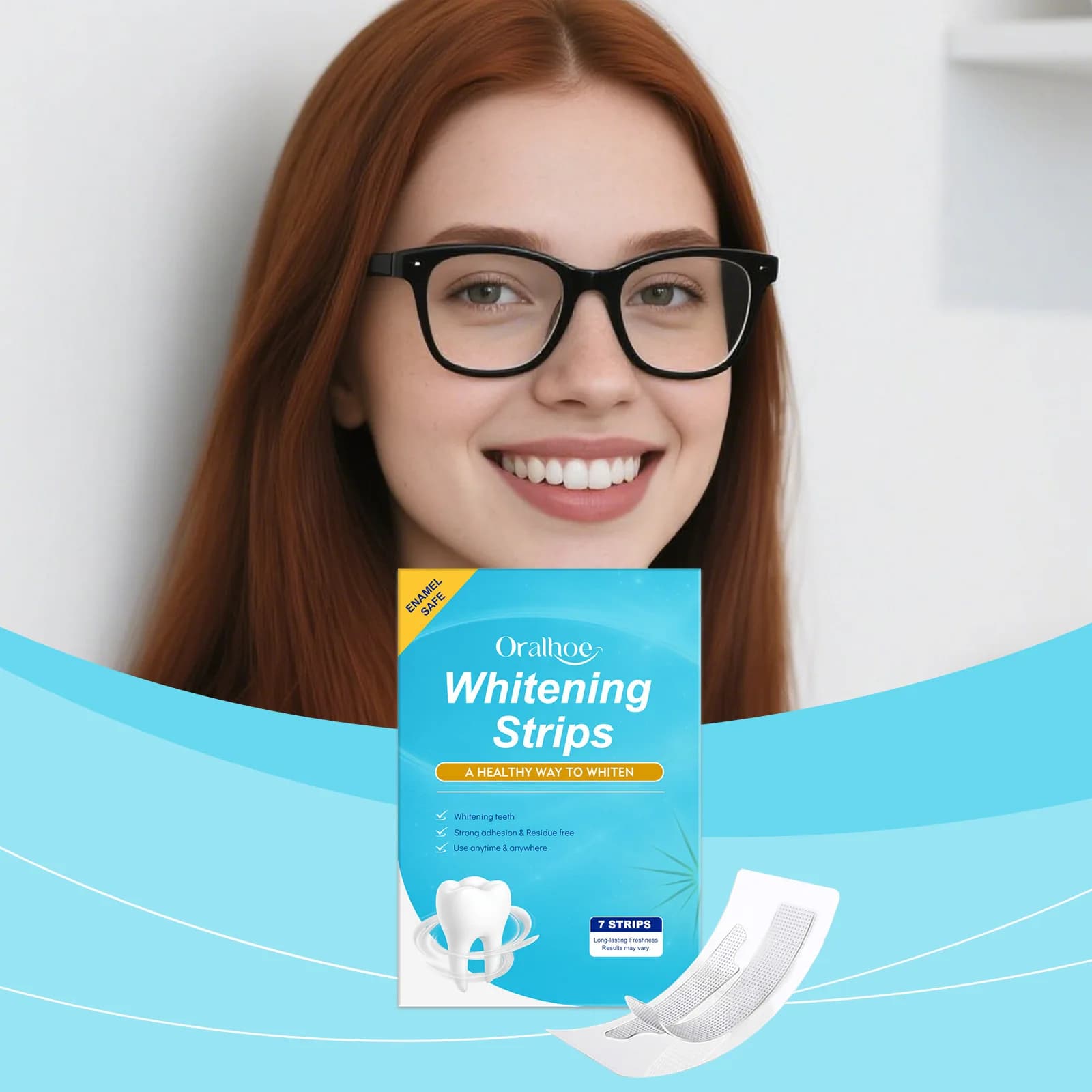 Strisce Sbiancanti per Denti Oralhoe, Rimuovono le Macchie, Forte Adesione, Portatili, Sicure per lo Smalto, Senza Residui, Cura dei Denti Sensibili