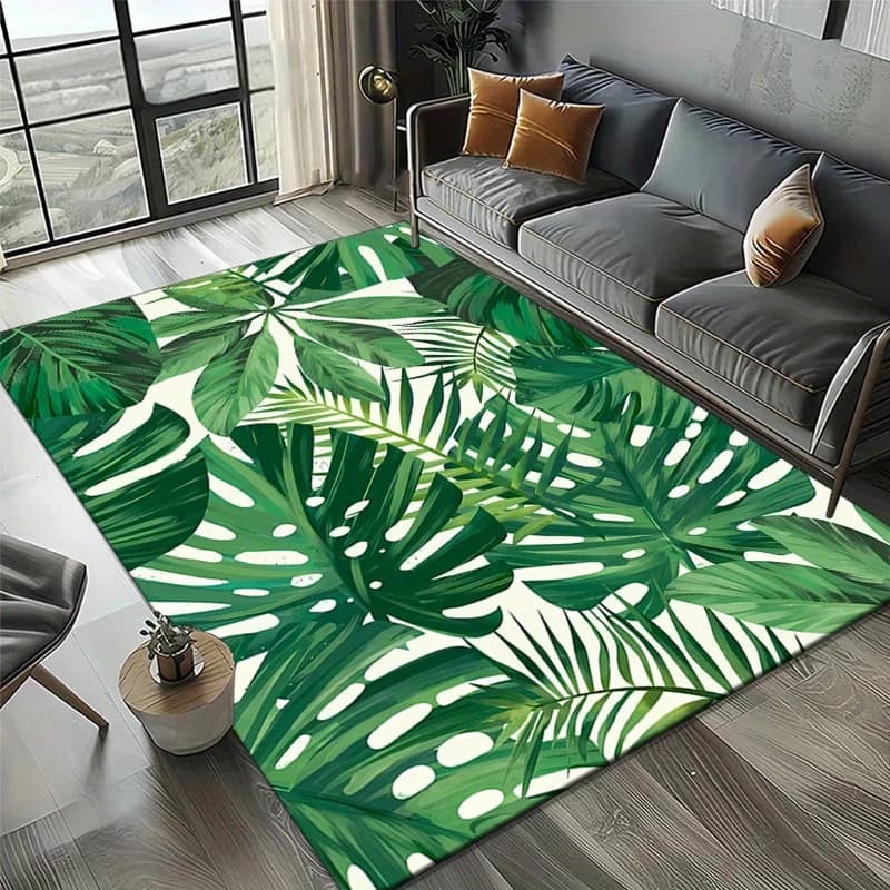 VIKAMA Carpet with Tropical Forest Leaves, Large Living Room Mat, Welcome Zerbino Soft, Studio Mat, Home Decoration