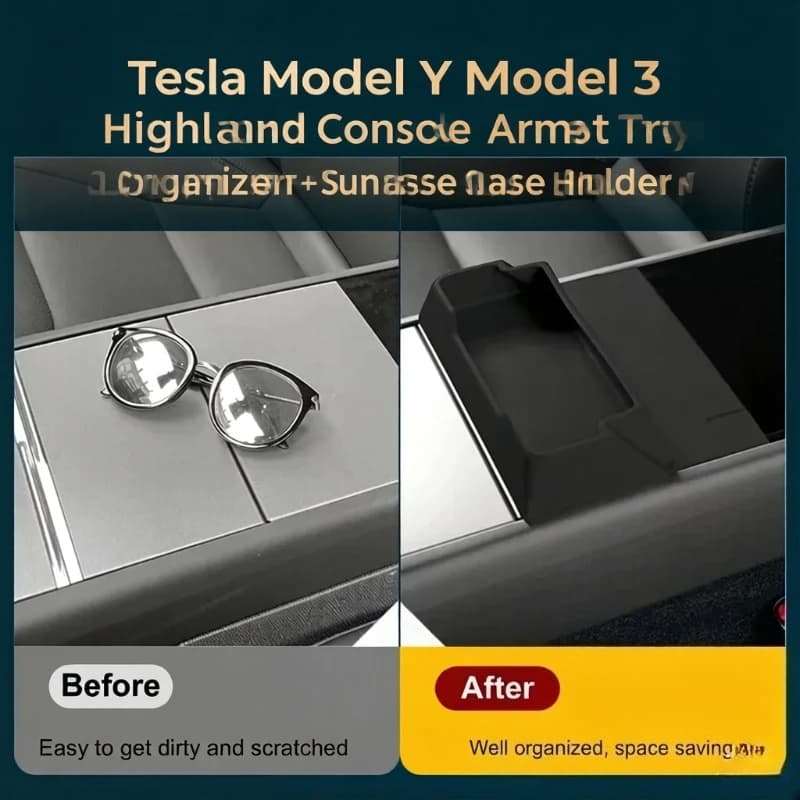 Organizer per Console Centrale e Portaocchiali per Tesla Model Y Juniper 2025 2026 e Model 3 Highland