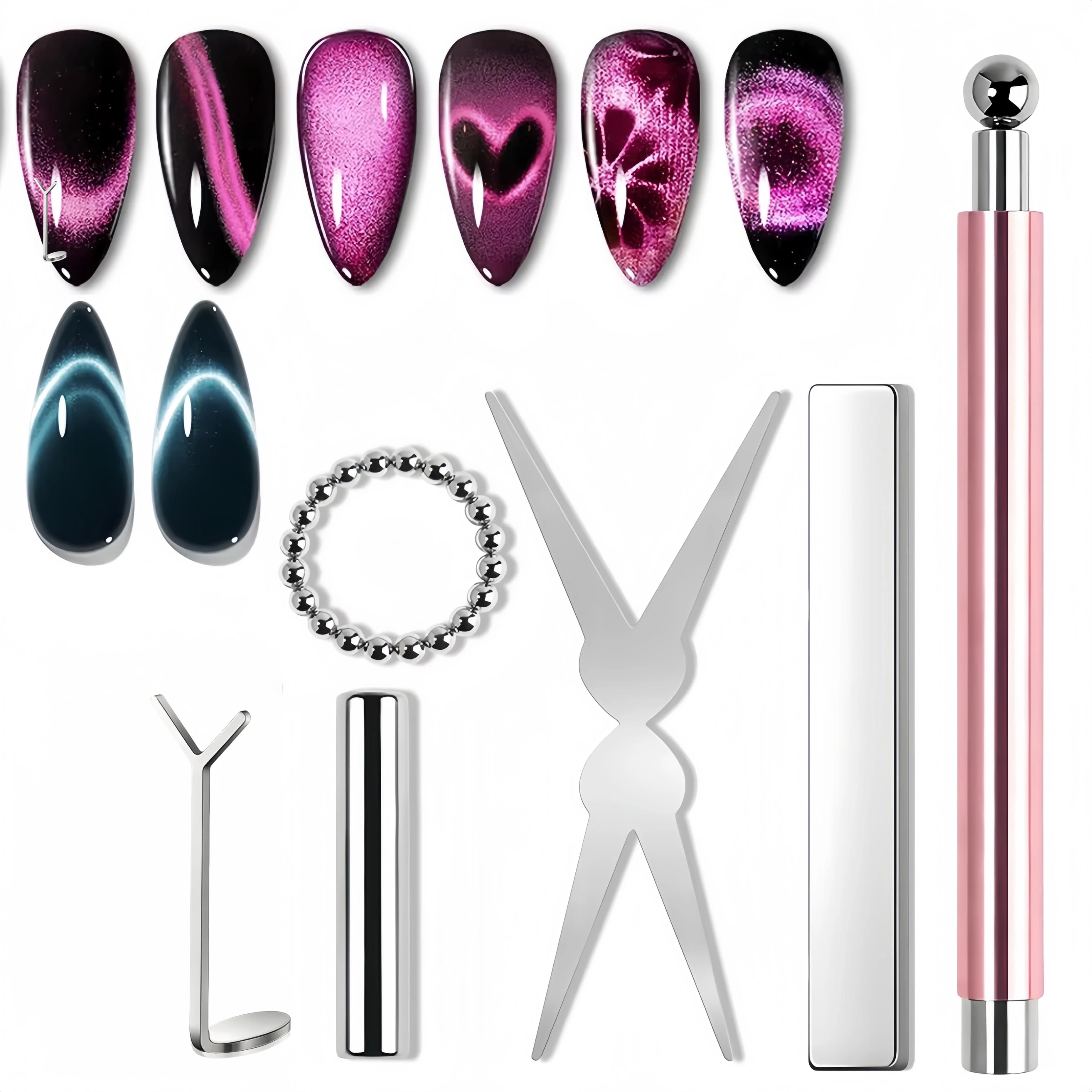 Set di 6 magneti per unghie effetto occhio di gatto, magneti a cuore per French Manicure, bastoncini magnetici per smalto gel effetto occhio di gatto, strumenti per manicure
