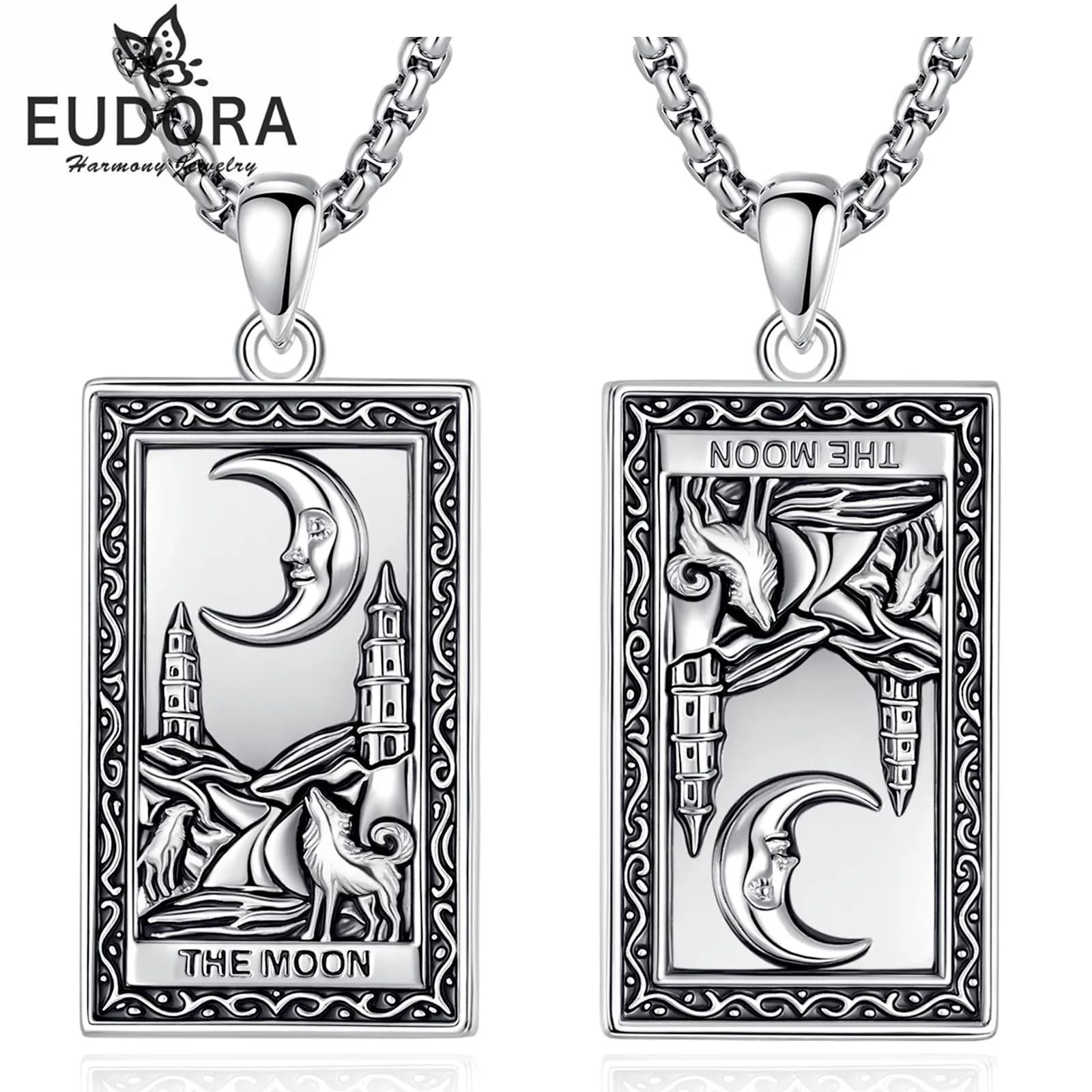Eudora THE MOON Tarocchi Collana di carte Rame Vintage Arcane maggiore Divinazione Amuleto Ciondolo Gioielli spirituali Regalo per Donne Uomini