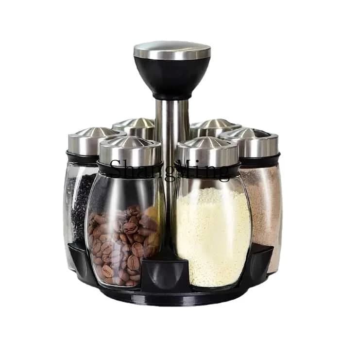 XH Nuovo Set di Barattoli per Spezie, Contenitore da Cucina Creativo Girevole, Scatola per Condimenti in Vetro
