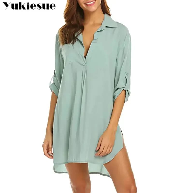 New Fashion Leisure Summer Women Costume da bagno Cover Up Camicie Ladies Costume da bagno Cover Up Mini abito Bikini Beachwear T-shirt