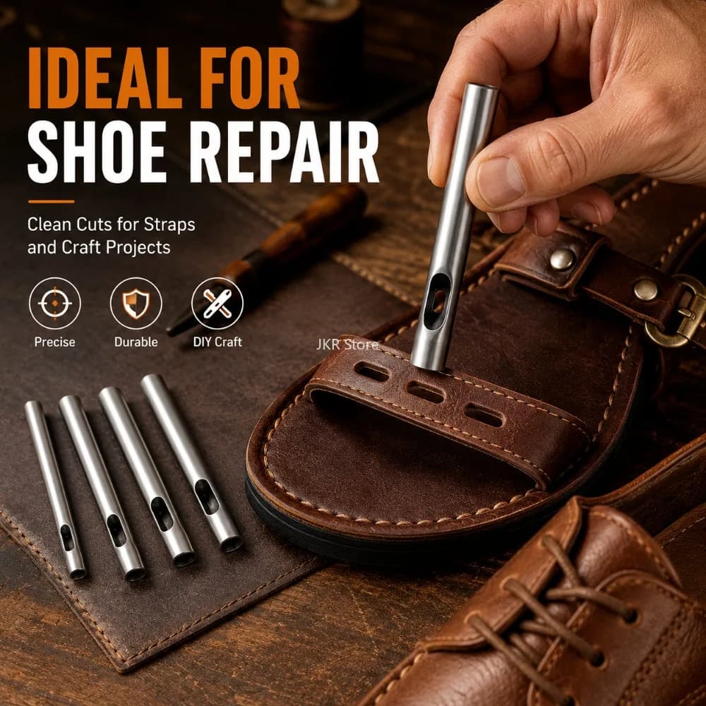 Oval Leather Punching Tool Stainless Steel Hole Cutter Kit for Bag Belt Shoe Repair Handmade Sewing Supplies