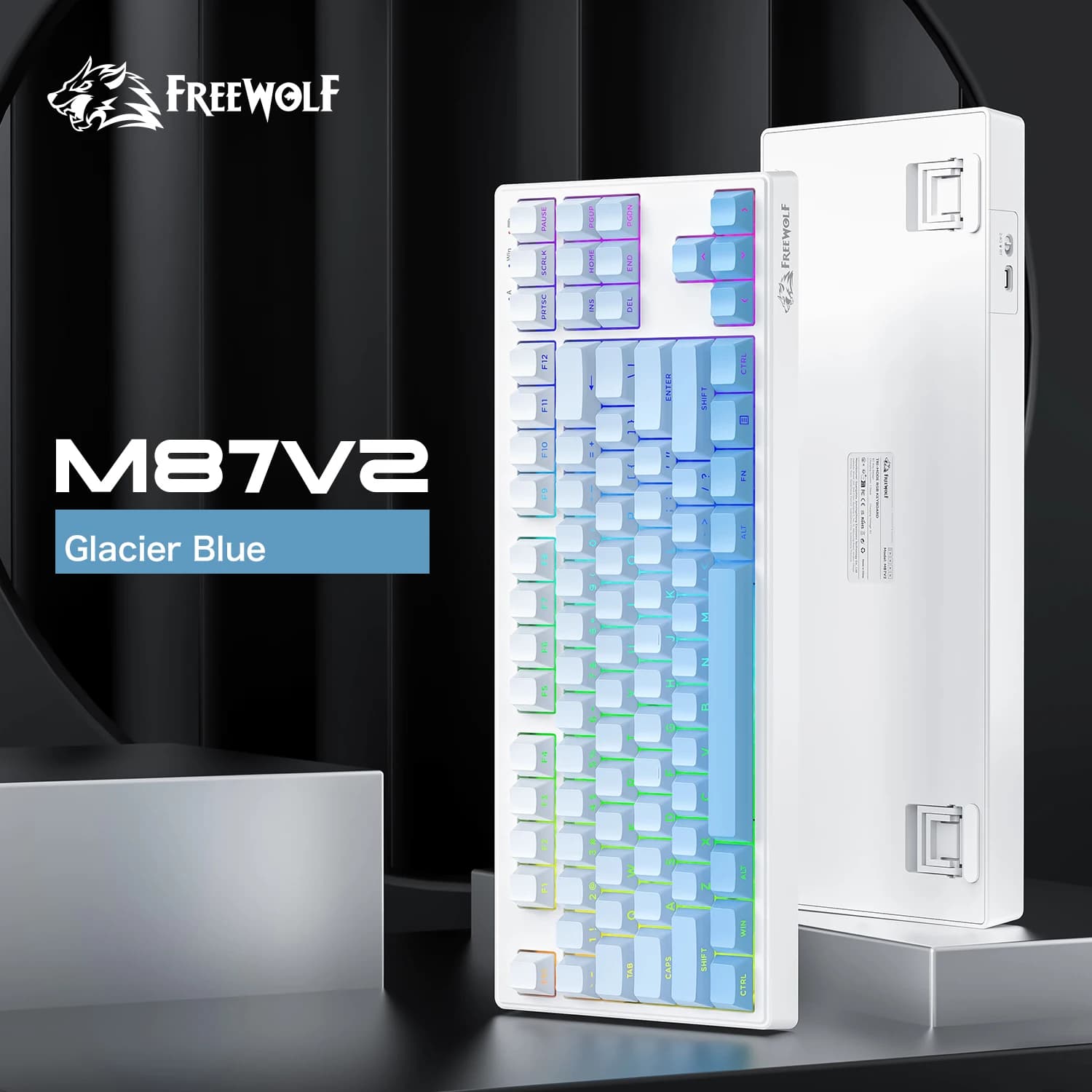 Tastiera per basso M87V2 Copritasti trasparenti FREEWOLF, tastiera con sensazione meccanica retroilluminata RGB, compatibile con Windows/Mac