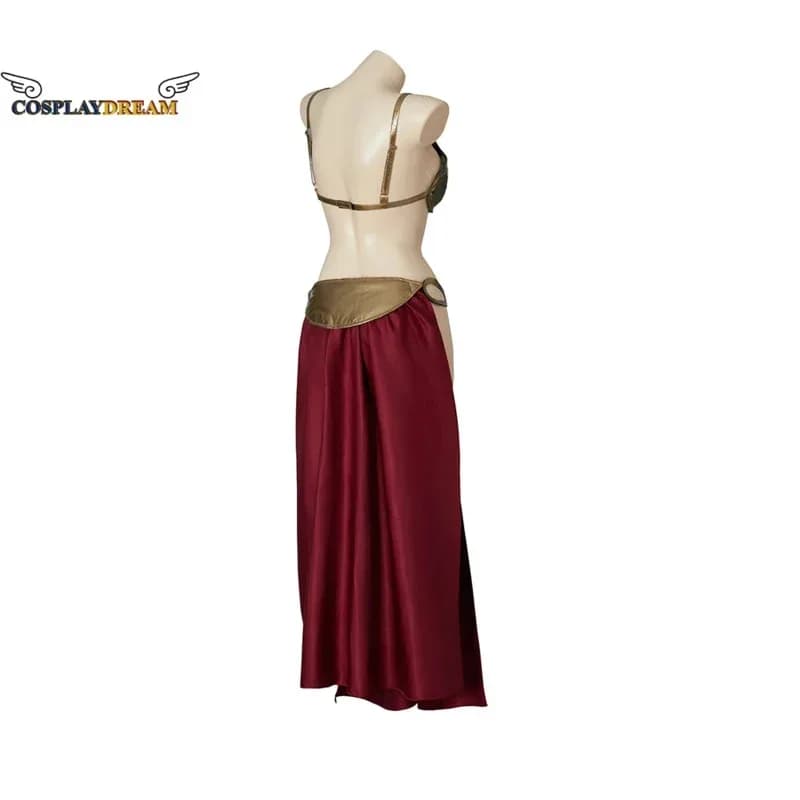 NewNew Sexy Film Principessa Cosplay Outfit Leia Slave Costume Abito Oro Reggiseno e Gonna Accessori Halloween Masquerade Party LZ8