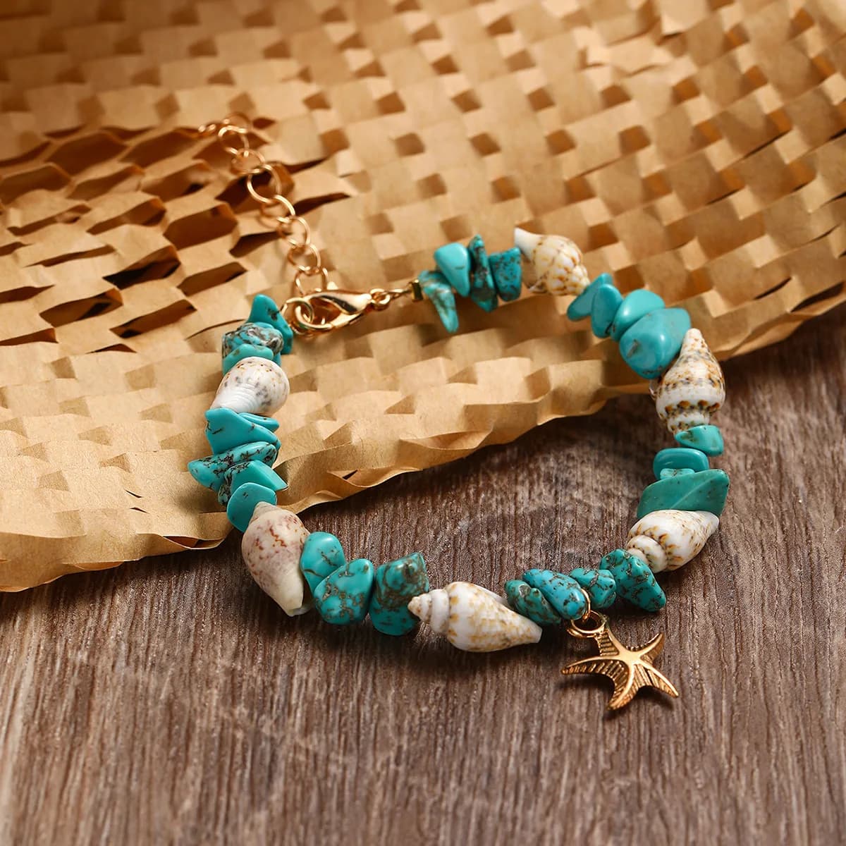 Bracciale stella marina Bohemian Women Beach Conch Rice Pearl Collana turchese Ciondolo Conchiglia Perline di cristallo Gioielli Cavigliera di moda