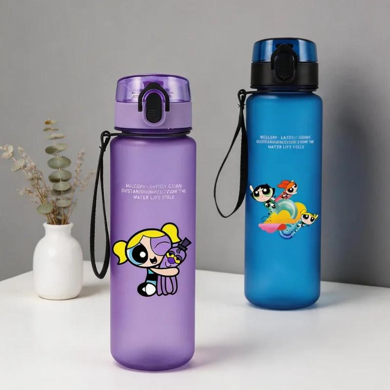 650ML The Powerpuff Girls Water Cup Cartoon Anime Printed Sports Water Bottle Women Portable Drop-proof Casual Fitness Jug Gift