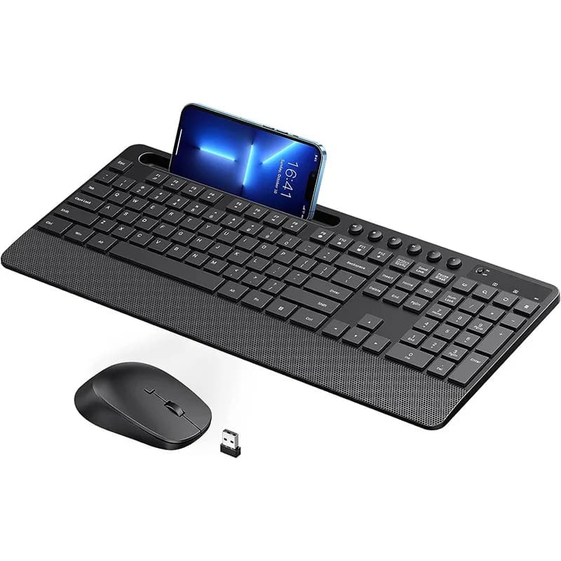 Set tastiera e mouse wireless CS7300G 2.4G Supporto ergonomico per telefono integrato