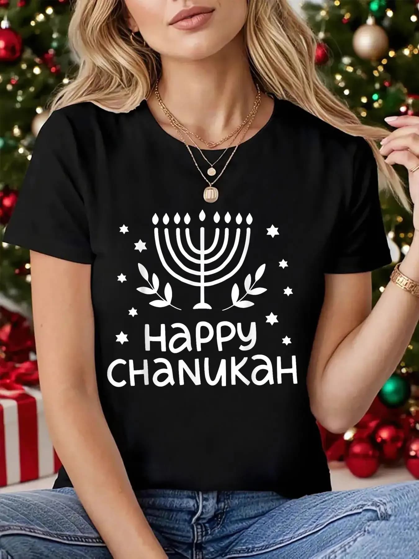 Happy Hanukkah Candle Christmas T Shirt Funny Holiday Gift Tee for Family Friends