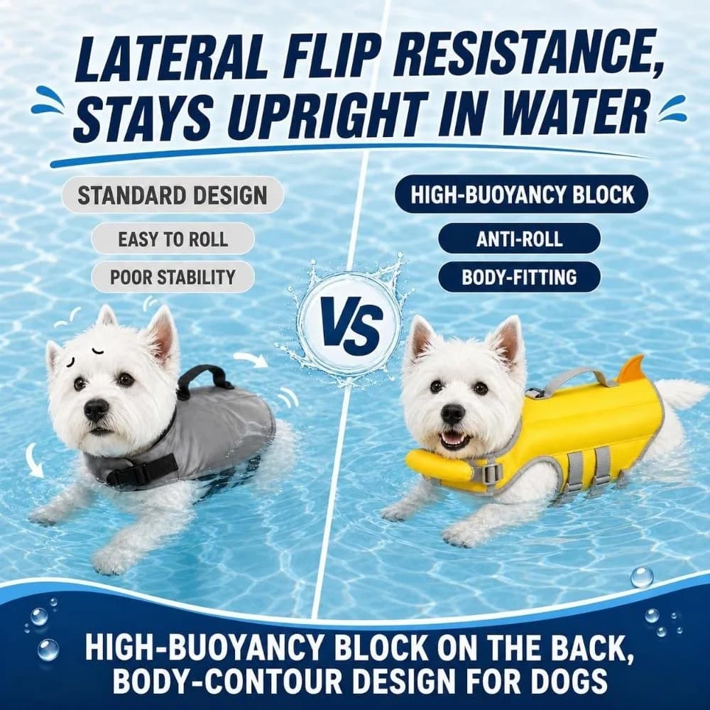 Adjustable Dog Life Jacket Breathable Buoyant Pet Swim Vest Lightweight Wear‑resistant Puppy Flotation Vest XS To M Size