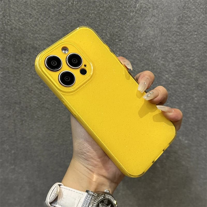 Custodia per telefono con glitter giallo fluorescente brillante per iPhone 17 16 15 13 14 12 11 Pro Max 16e XS XR X 7 8 Plus SE Cover morbida in silicone