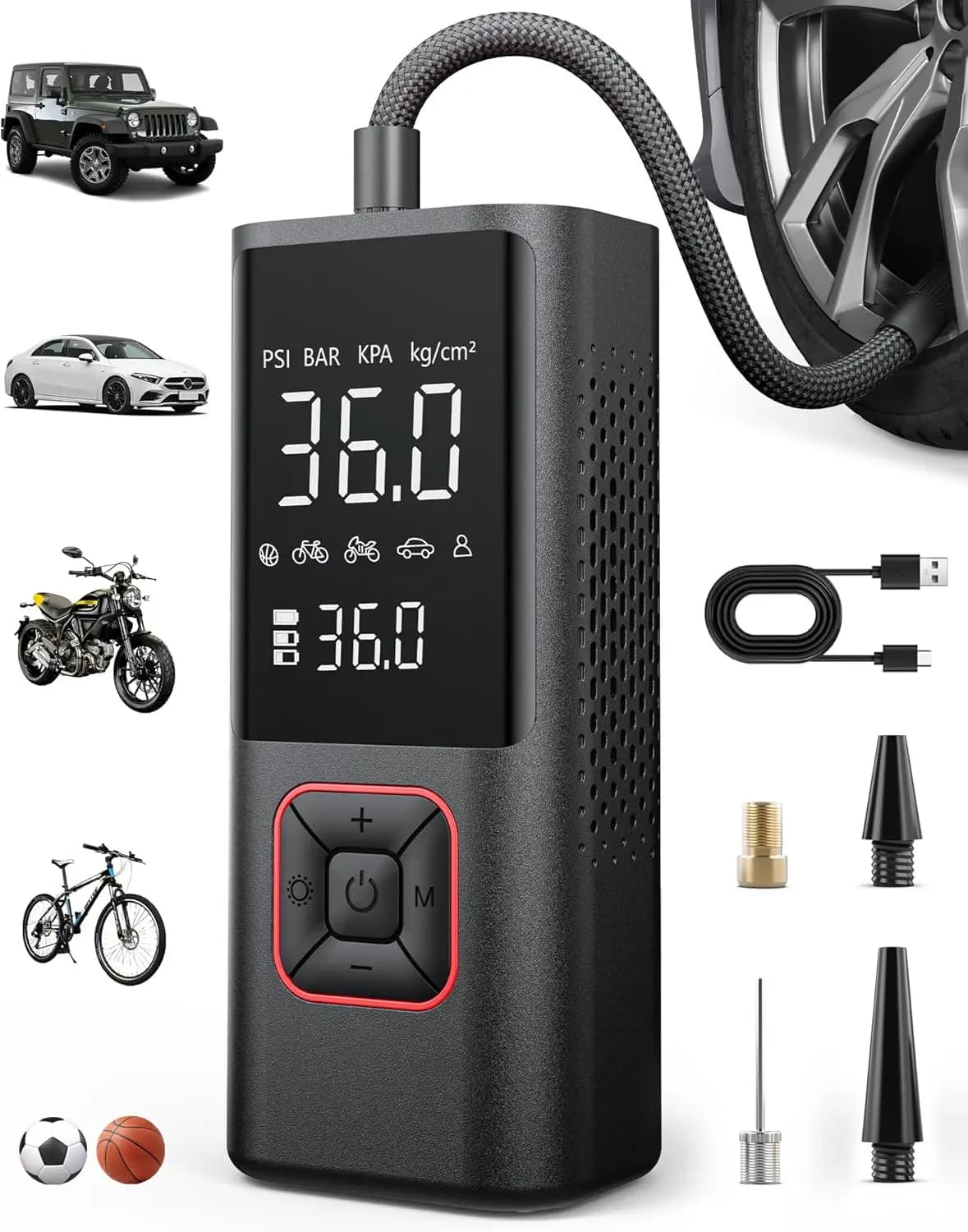 Compressore d'aria portatile senza fili - Pompa di spegnimento automatico 150PSI per pneumatici per auto, biciclette, gonfiabili con luce a LED