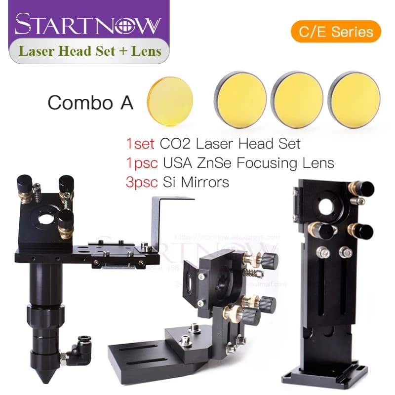 Set di lenti per testa laser CO2 Startnow, diametro 20 mm, lunghezza focale 50,8 mm, lente di messa a fuoco in ZnSe, kit di montaggio specchio completo C/E per incisione e taglio laser.