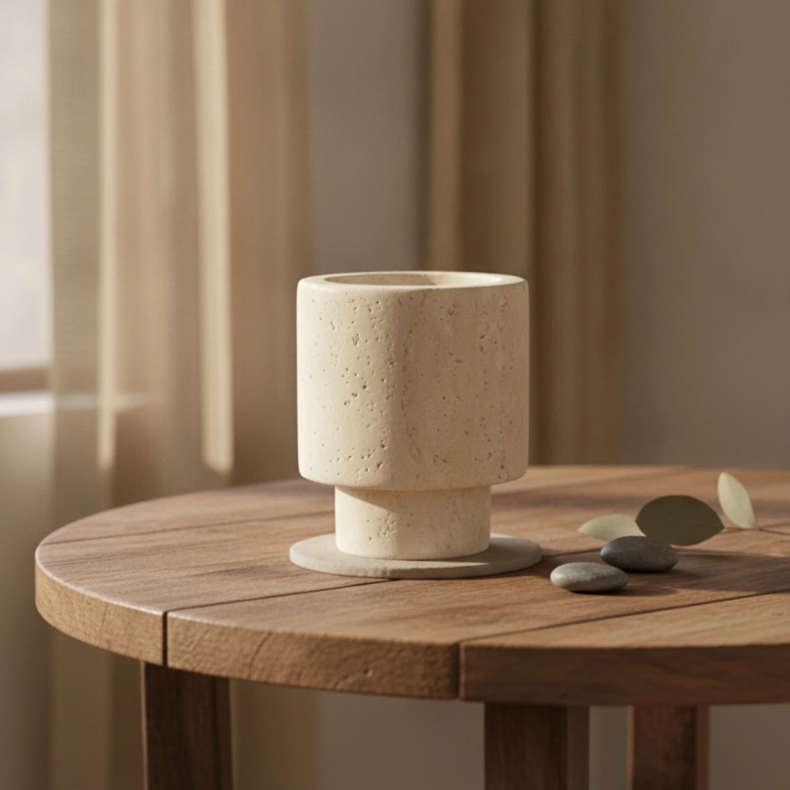 Travertine Vase Tabletop Sculptural Vase Minimalist Easy to Clean for Coffee Table, Shelf