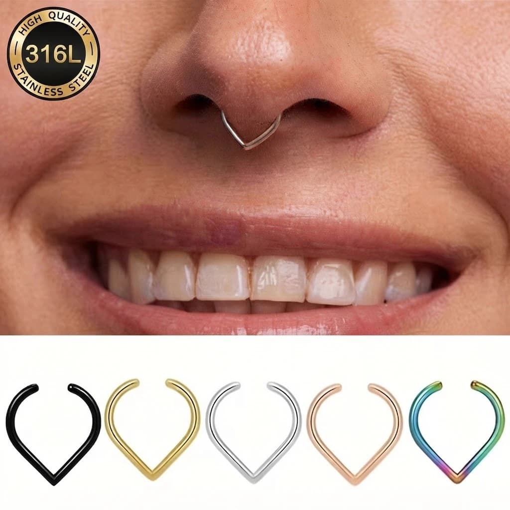 5Pcs Stainless Steel Fake Nose Ring Cuff Set Adjustable Clip-on Ear Cartilage Hoop Non-Piercing Body Jewelry
