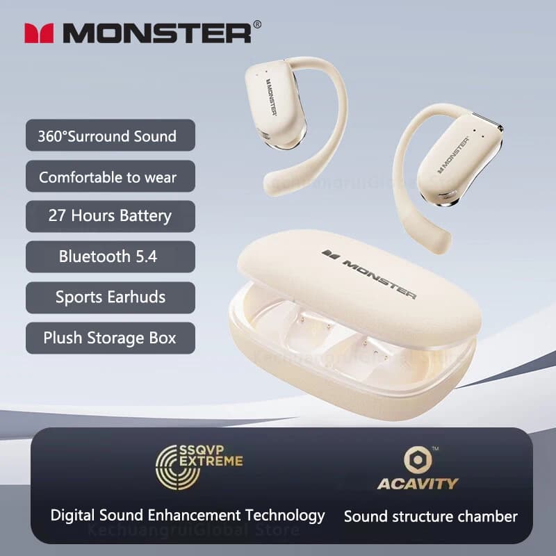Monster XKO07 TWS Wireless Headphones Bluetooth 5.3 Hifi Stereo Hearing Aids With Noise Reduction Sports Headphones with Ear Hook