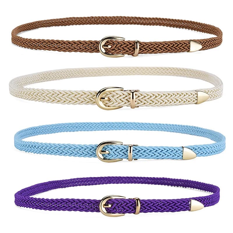 Cintura sottile da donna intrecciata in poliestere colorato Y2k Abito da ragazza Jeans Accessori Cintura Goth Retro Cintura con fibbia ad ardiglione dorata