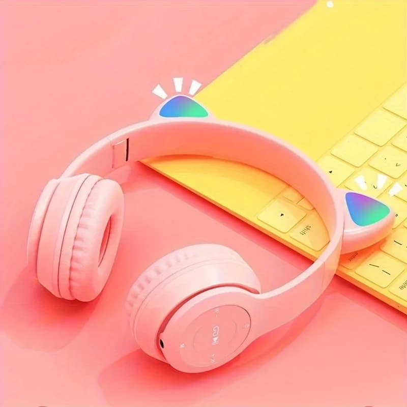 High Quality Wireless Cat Ear Headphones 9D Shocking Stereo Sound HIFI Gaming Headset Bluetooth Earphones Over-Ear Foldable Sports Music Headphones for PC Phone