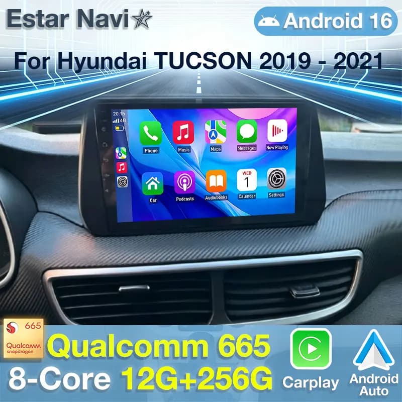Autoradio Android 16 Wireless Carplay per Hyundai TUCSON 2019 2020 2021, lettore multimediale video, navigatore GPS, 4G, Bluetooth, stereo.