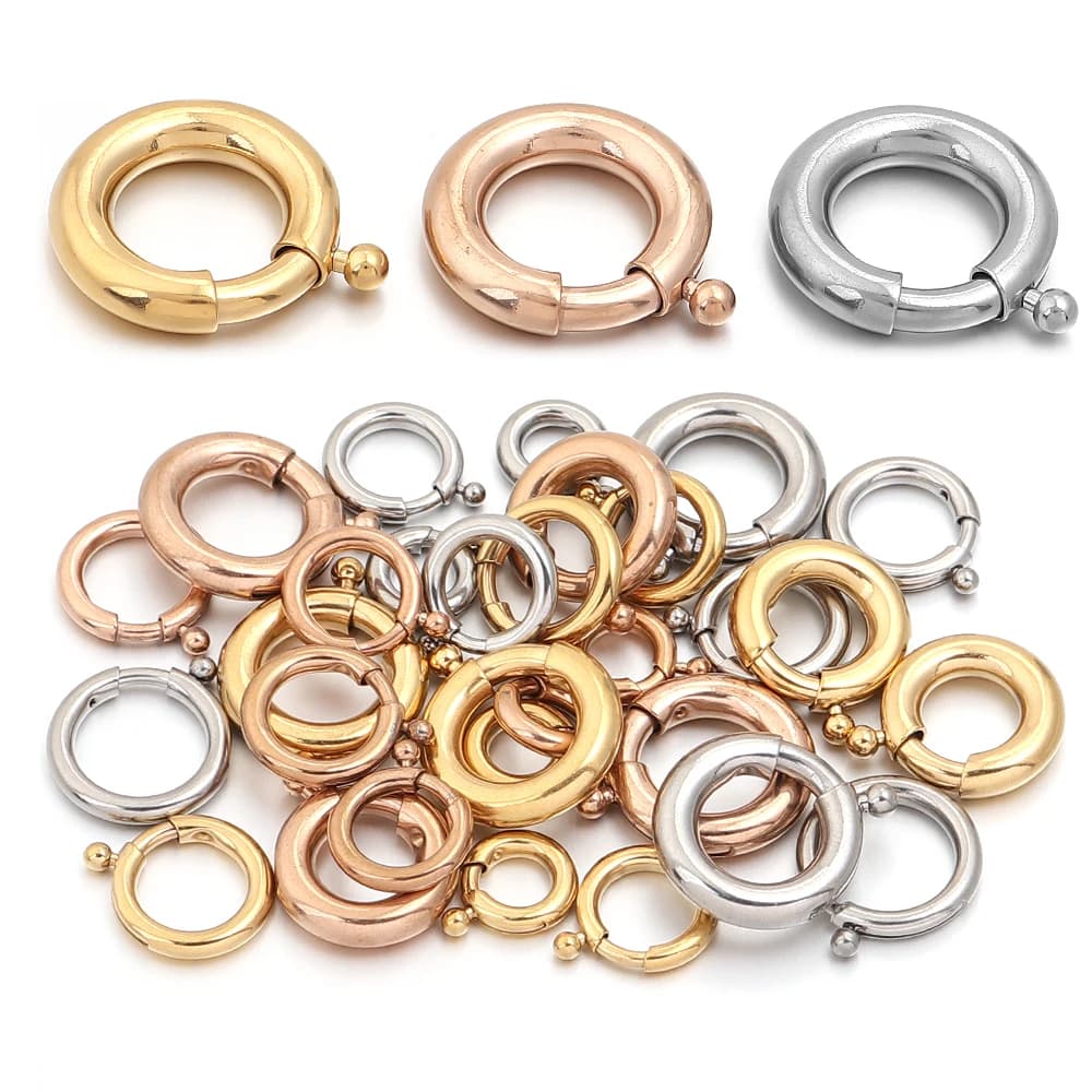 2 pieces stainless steel spring clasp hooks round ring connectors with diy jewelry buckle making accessories for necklaces and bracelets