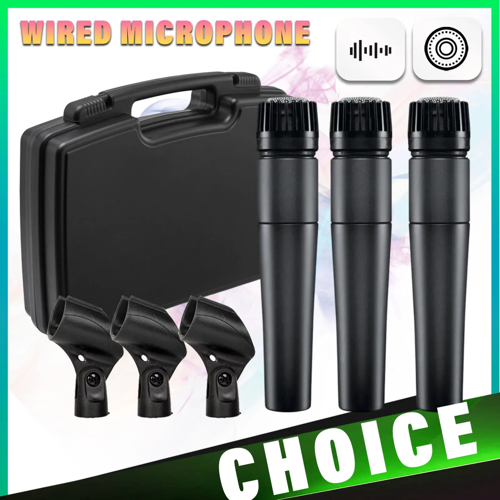 Kit Microfono Cablato SM-57 con Supporto per Streaming e Karaoke, Set Microfono XLR con Valigetta, 3 Pezzi
