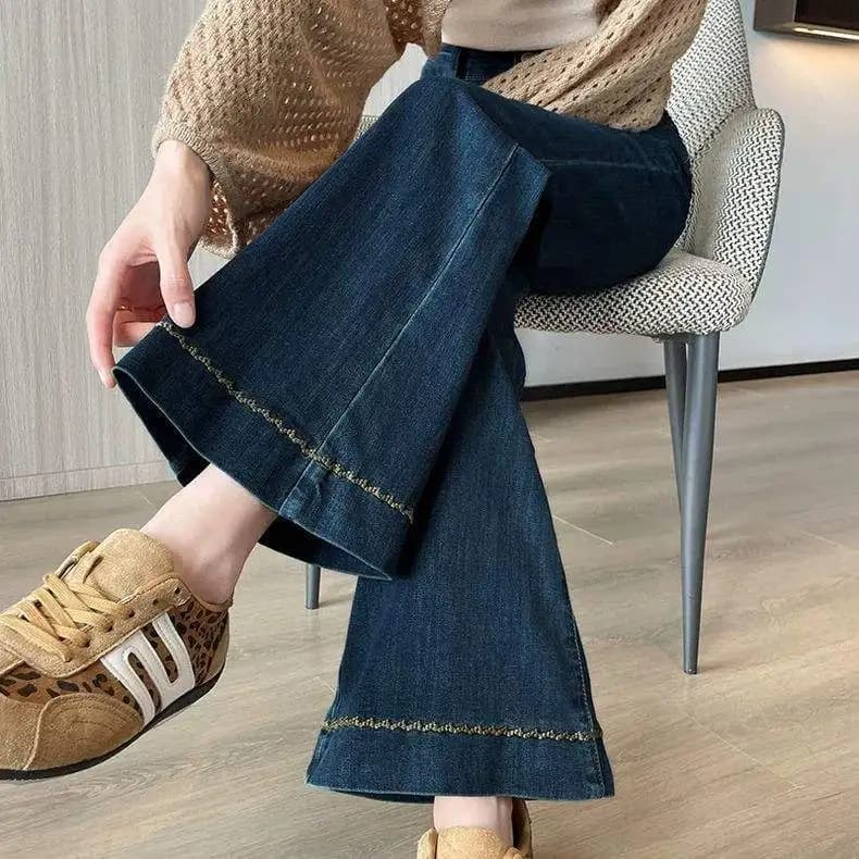 High Waist Flared Jeans Women Loose Drapey Denim Bootcut Pants Autumn Winter plus Size Elegant Style Pear Shape Body