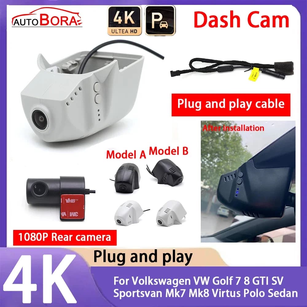 4K 2160P Plug and Play UHD Dash Cam Camera Night vision for Volkswagen VW Golf 7 8 GTI SV Sportsvan Mk7 Mk8 Virtus Polo Sedan